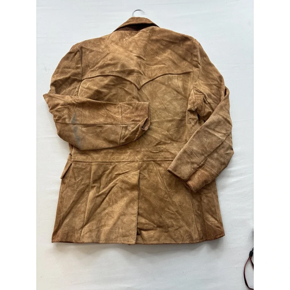 Vintage Pioneer Wear Womens Brown Suede Leather Western Jacket Coat Size 42 USA